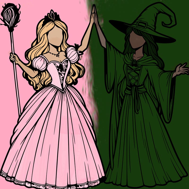 detailed realistic split of a princess and a witch