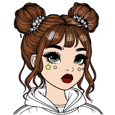 realistic girl with space buns