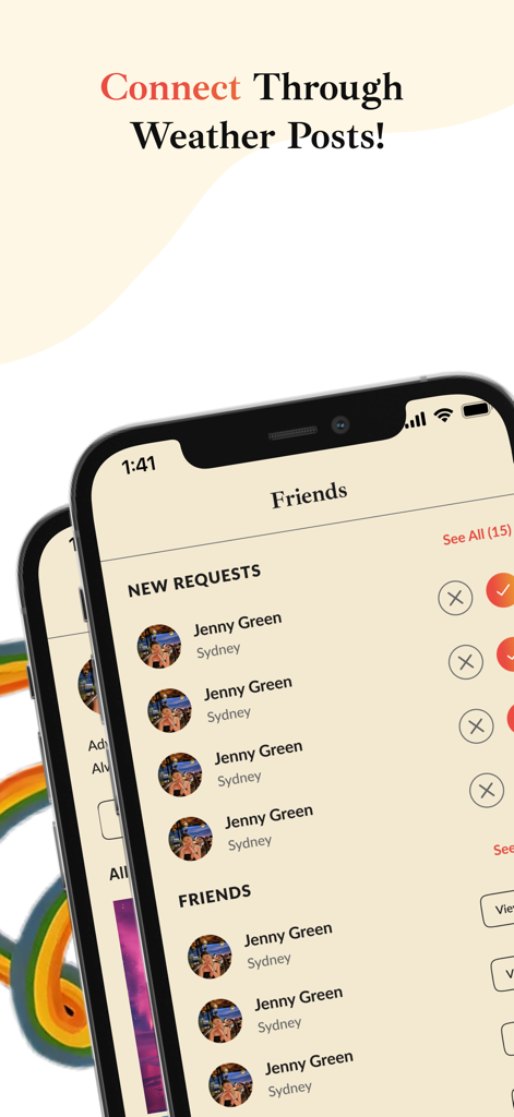 Look Look App - Social interface of the Look Look App displaying a friends list and new connection requests