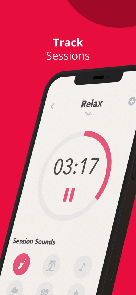 HabitMinder • Habit Tracker - HabitMinder app screen showing a relaxation timer with calming session sounds