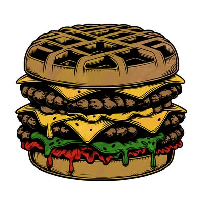 realistic waffle burger