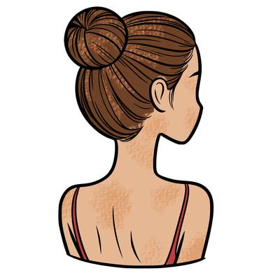 a woman with tight back hair and her face. not covered by any hair.