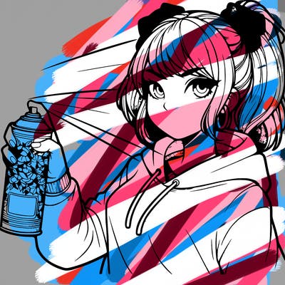 a realistic girl spray painting
