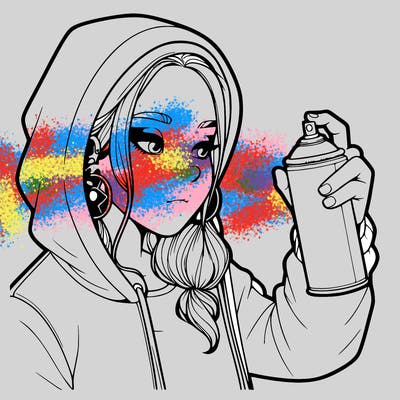 a realistic girl, spray painting