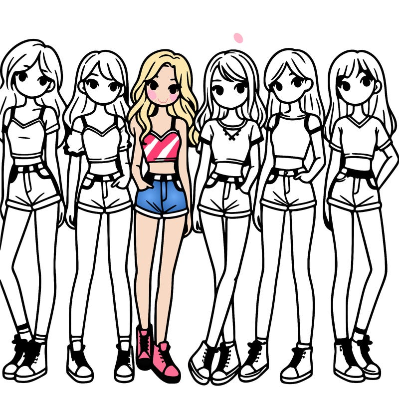 a group of girls wearing crop tops and shorts