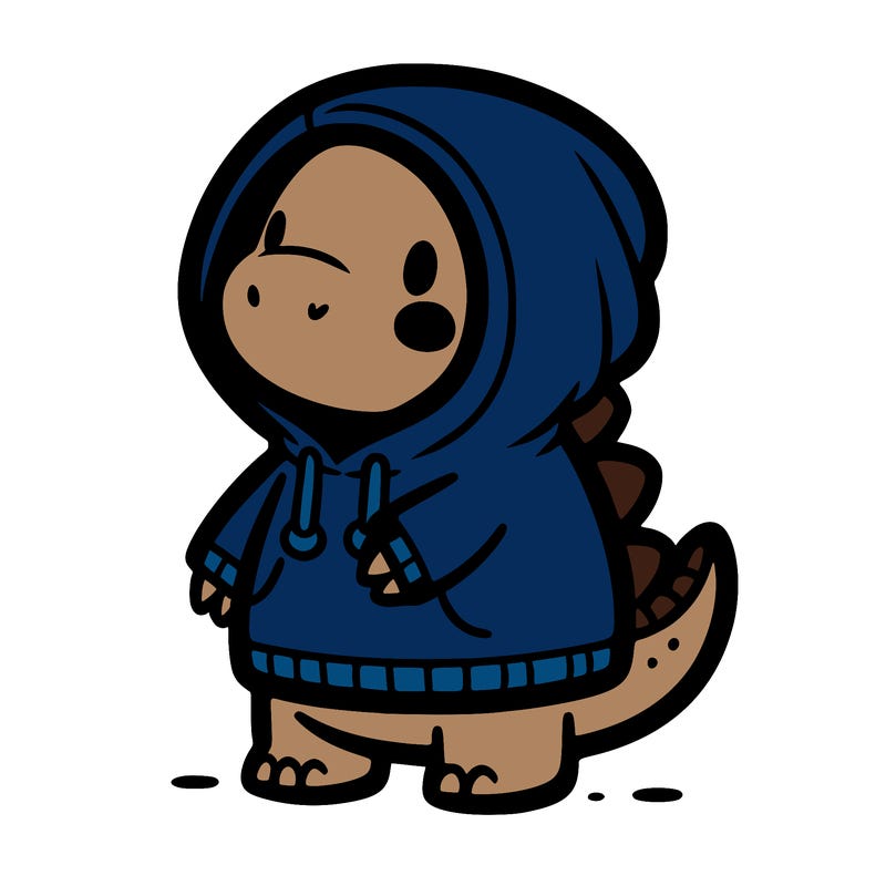 cute dinosaur wearing a sweatshirt