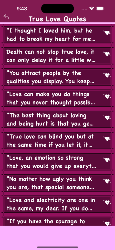 Romantic Quotes Latest Status - A list of true love quotes displayed in the Romantic Quotes Latest Status app