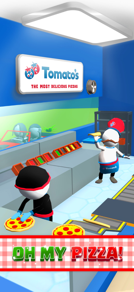 Oh My Pizza - Epic Pizza Games - A 3D arcade idle game where a chef prepares pizzas in a restaurant called Tomato's