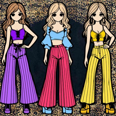 girls with flare pants and crop tops realistic