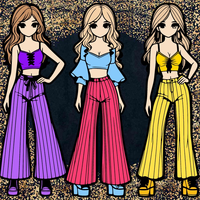 girls with flare pants and crop tops realistic