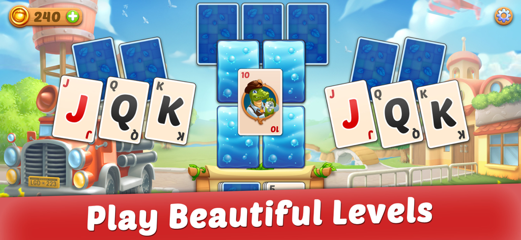 Solitaire: Forest Rescue - Gameplay screenshot of Solitaire Forest Rescue showing colorful card puzzles and cartoon characters.