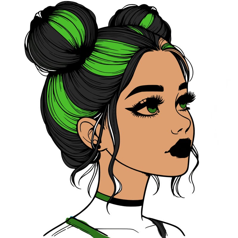 realistic girl with buns on the top of her head