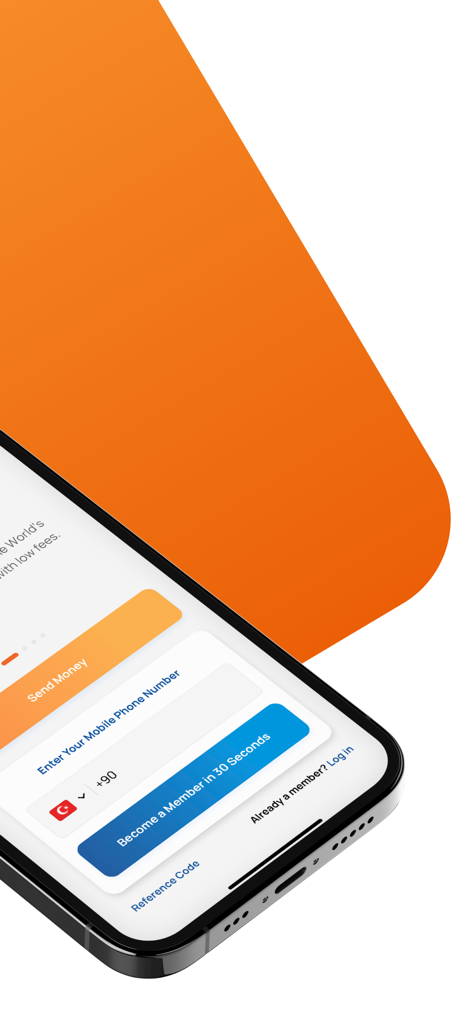 UPTION Para Transferi - UPTION app registration screen showing a field to enter a mobile phone number and a button to become a member in thirty seconds.