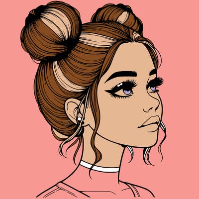 realistic girl with buns on the top of her head