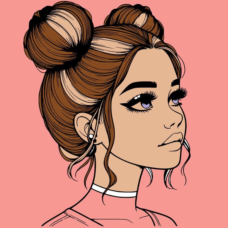 realistic girl with buns on the top of her head