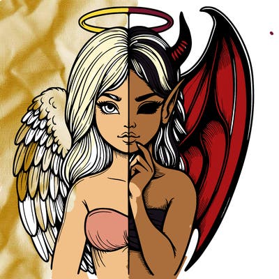 realistic angel half demon