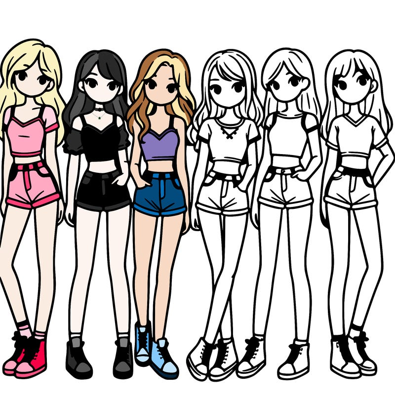 a group of girls wearing crop tops and shorts