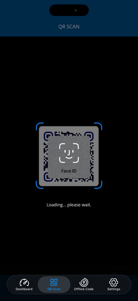 Smart Log On app QR scan screen with Face ID authentication