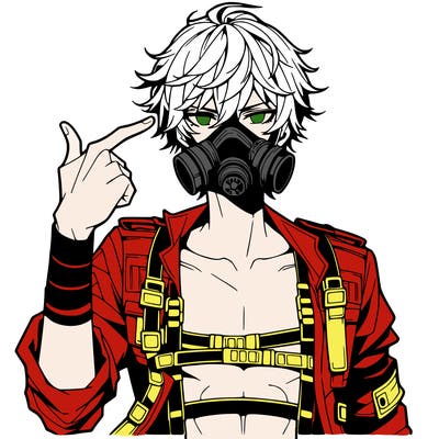 hot anime boy wearing gas mask