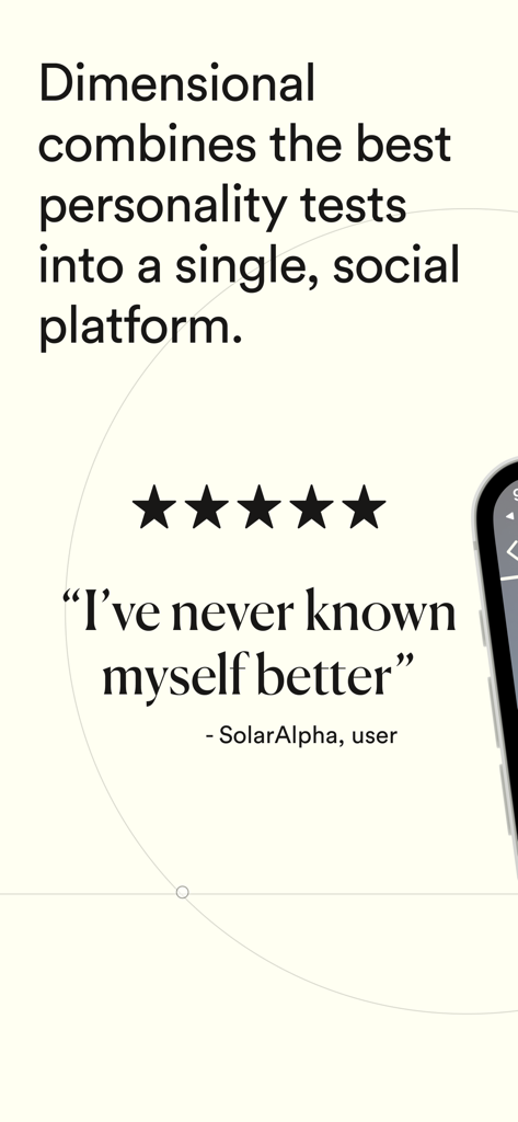 Dimensional app screenshot featuring a five star user testimonial