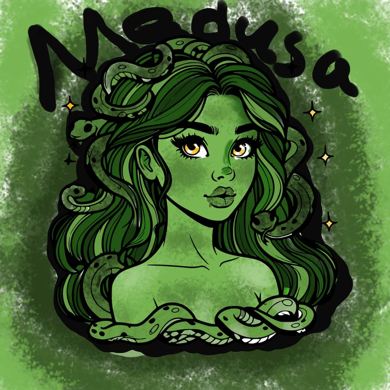 realistic girl with snakes as hair