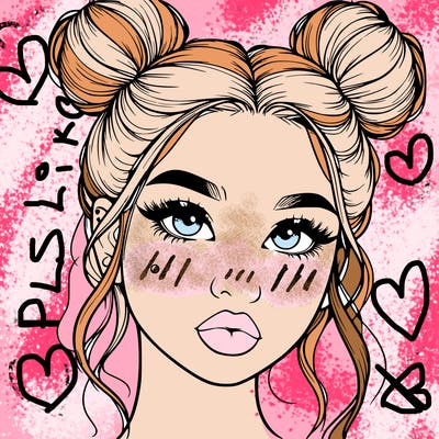 realistic girl with two buns on her hair and lips