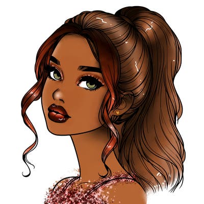 realistic girl with a ponytail on her hair and lips