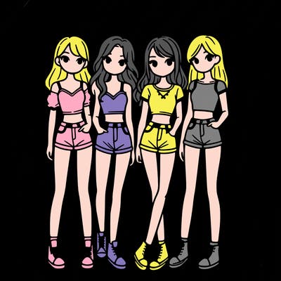 a group of girls wearing crop tops and shorts