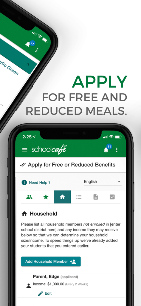 SchoolCafé - A smartphone displaying the SchoolCafé application page for free or reduced school meals.