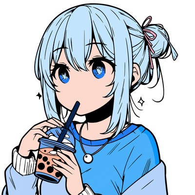 manga character drinking boba