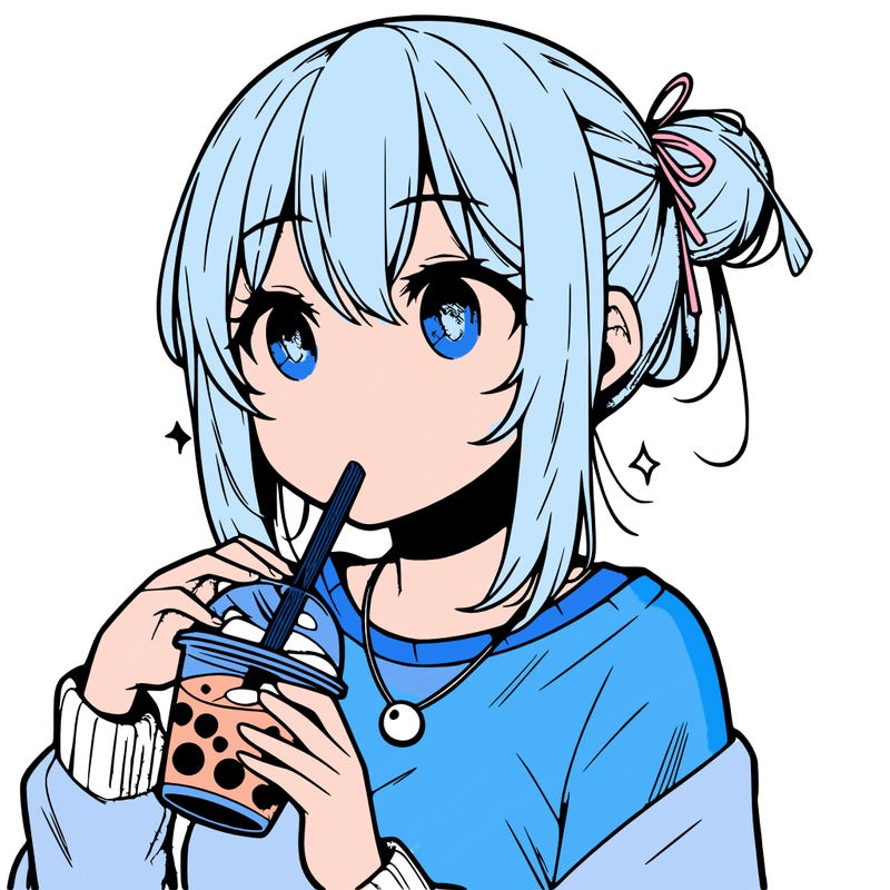 manga character drinking boba