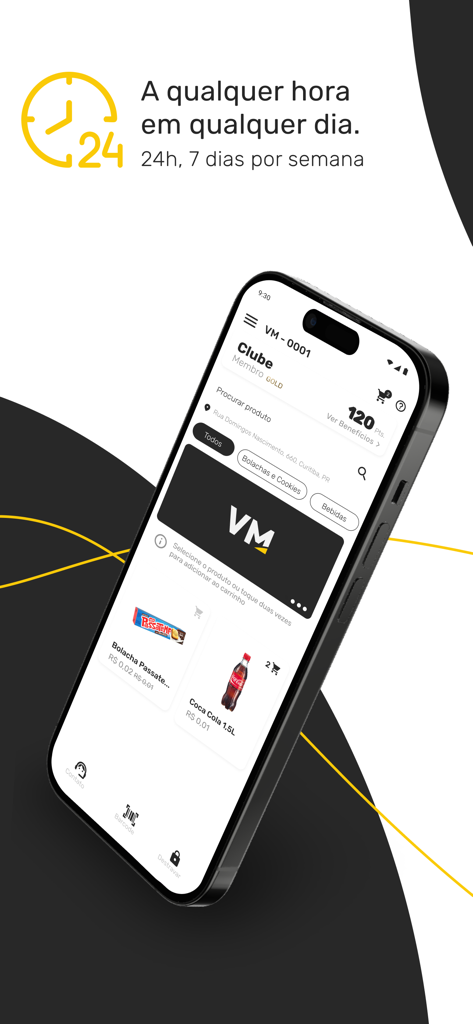 VMmarket - VMmarket app interface showing 24/7 convenience store products and mobile payment options