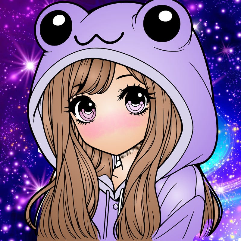a pretty girl wearing a frog hoodie portrait with long hair