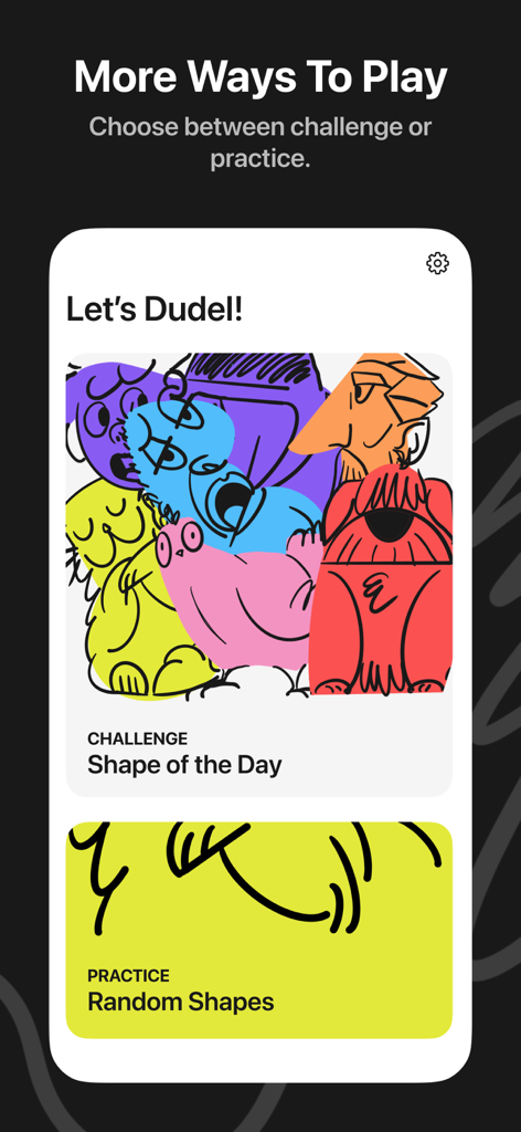 Dudel Draw - Dudel Draw app interface showing options for daily shape challenges and random practice sessions.