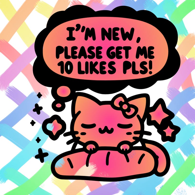 kitty taking a nap dream talking and saying "i'm new, please get me at least 10 likes pls!!"