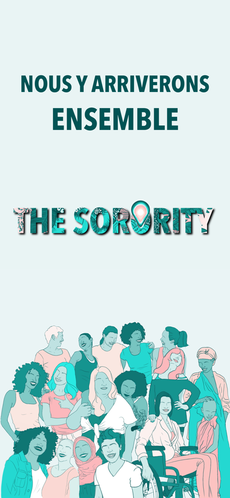 THE SORORITY - Illustration of a diverse group of women standing together representing sisterhood and safety in The Sorority app
