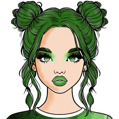 realistic girl with two buns in hair and lips