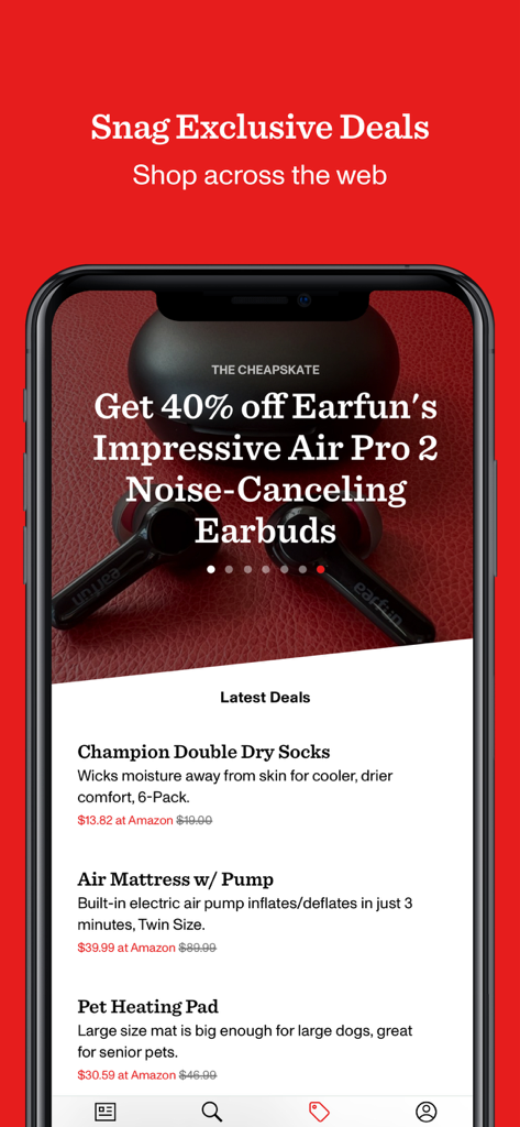 CNET app interface showing exclusive deals on tech and home products
