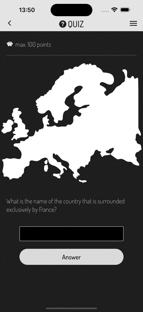 Actionbound - Actionbound app quiz interface featuring a map of Europe and a geography question