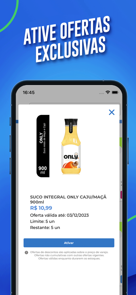 Prezunic - Prezunic mobile app interface displaying an exclusive discount offer on juice with an activation button