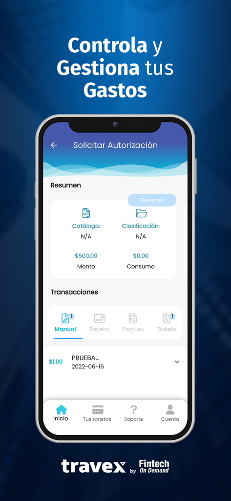 Travex - Interface of the Travex app showing business expense tracking and budget request features