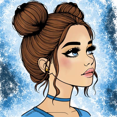 realistic girl with buns on the top of her head