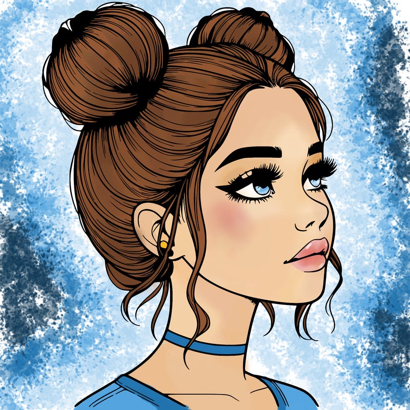 realistic girl with buns on the top of her head
