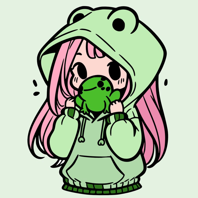 a girl holding a froggy hoodie