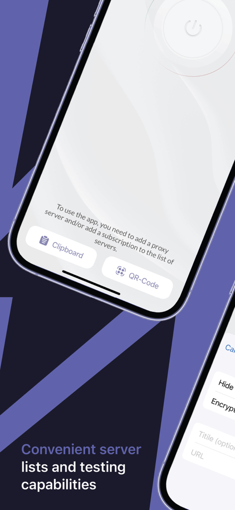 L'interface de Happ Proxy Utility montrant les options pour ajouter un nouveau serveur ou un abonnement via le presse-papiers et le code QR