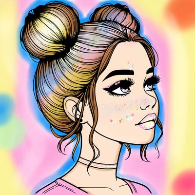 realistic girl with buns on the top of her head