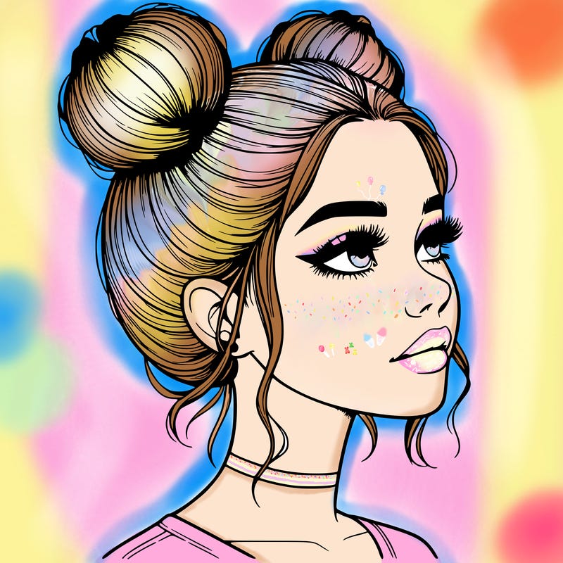 realistic girl with buns on the top of her head