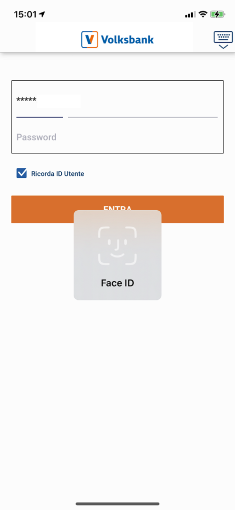 CoBa web mobile - Schermata di accesso all'app CoBa web mobile con sicurezza biometrica Face ID.