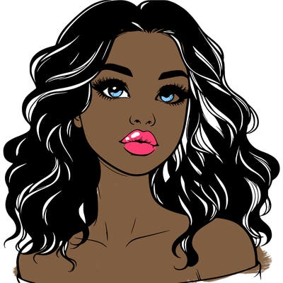 realistic girl with wavy hair and lips