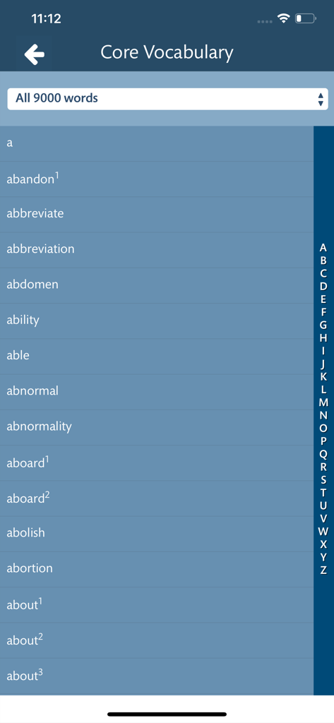 롱맨 영어 모바일 앱의 핵심 어휘 단어 목록